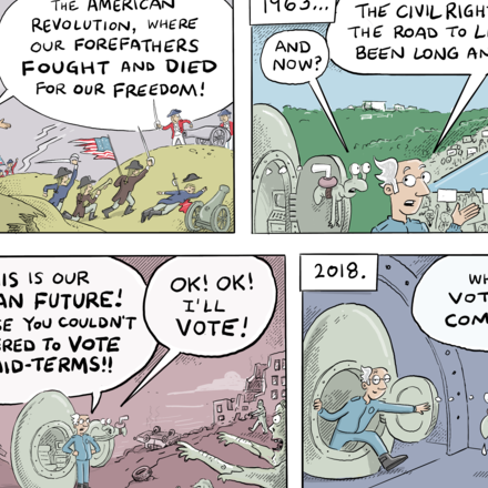Zeno takes U-Gene on an adventure through time to teach him the importance of voting.
